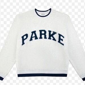 White Sweatshirt with Navy Lettering